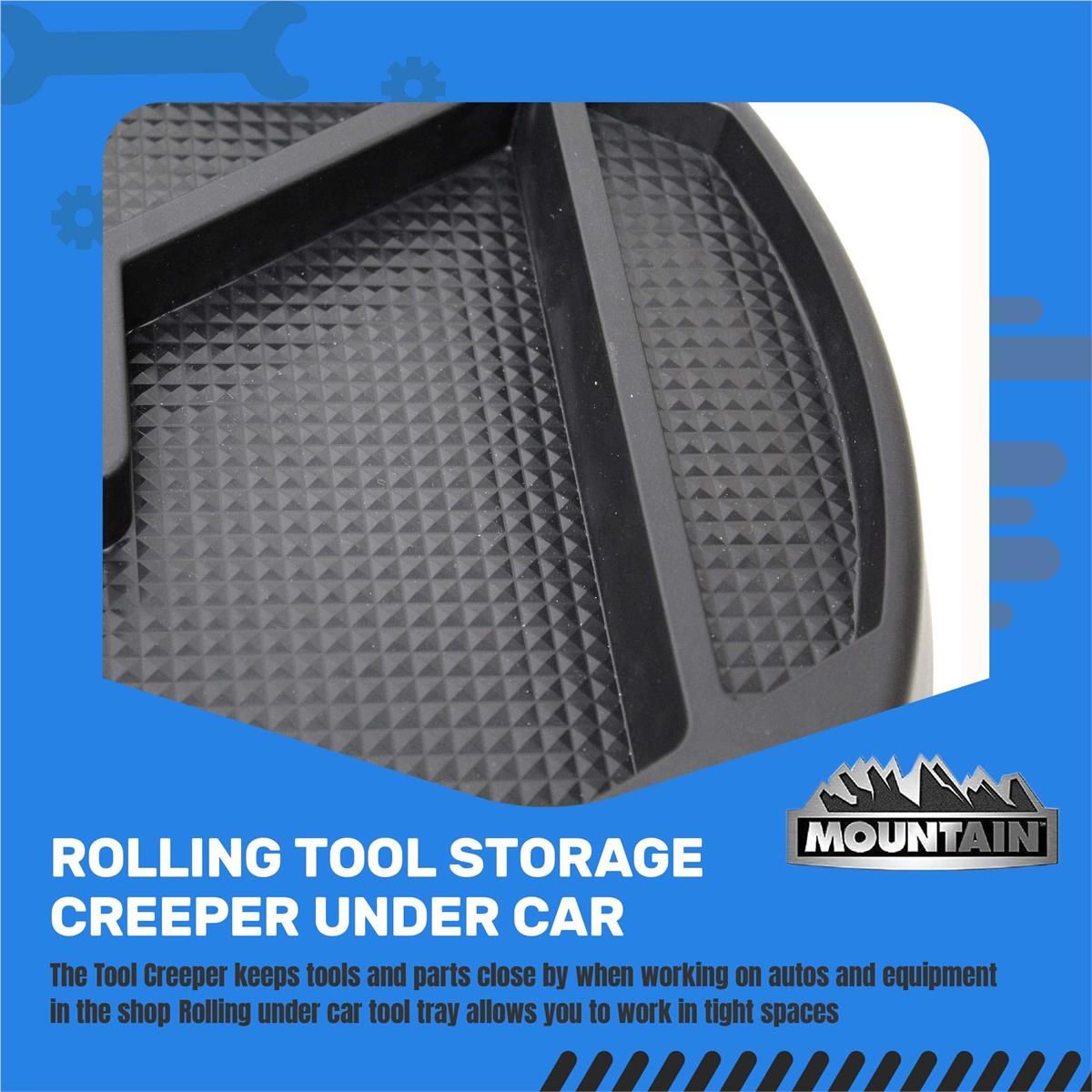 Mountain MTN1703 Rolling Tool Creeper Tray – 4 Compartments & Socket Storage