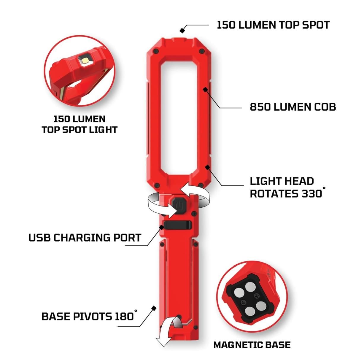 E-Z RED NP85VT 850-Lumen View-Through Rechargeable Magnetic Work Light