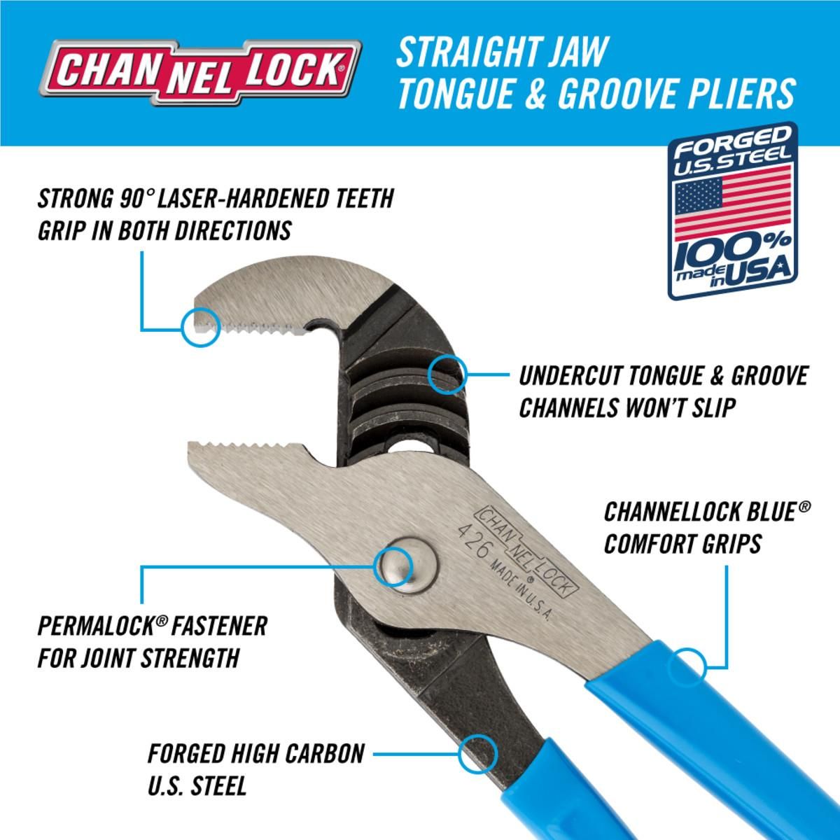 CHANNELLOCK 426 6.5" Straight Jaw Tongue & Groove Pliers – Made in USA