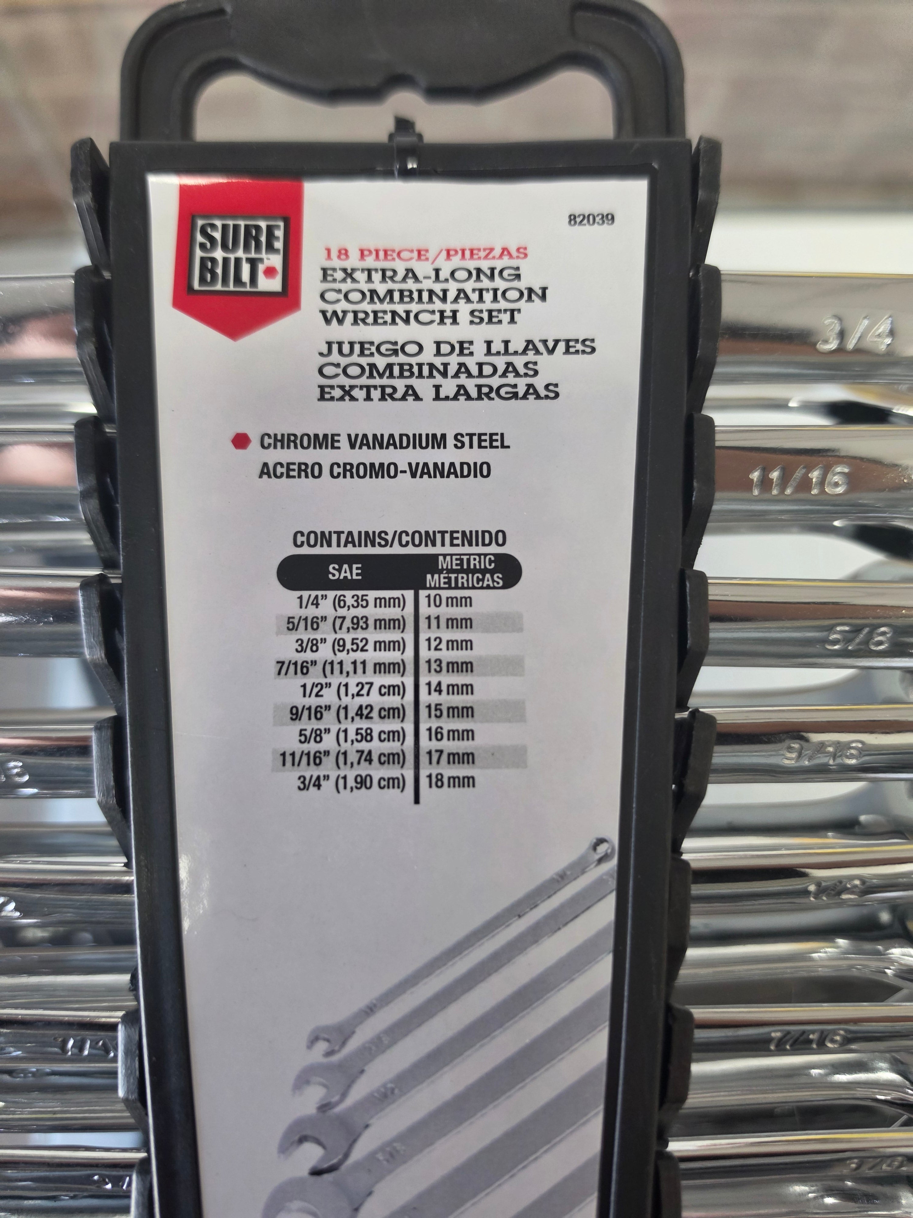 Surebilt Extra Long Combination Wrench Set 18 Piece