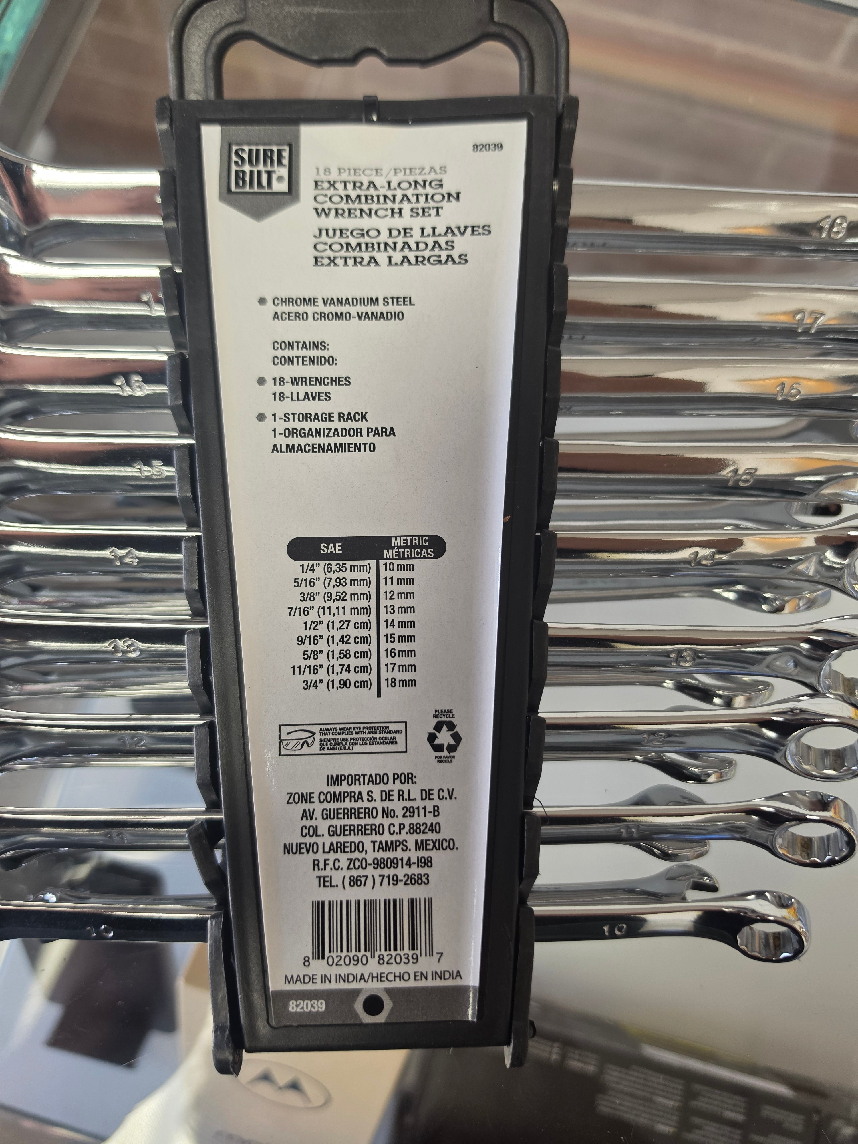 Surebilt Extra Long Combination Wrench Set 18 Piece