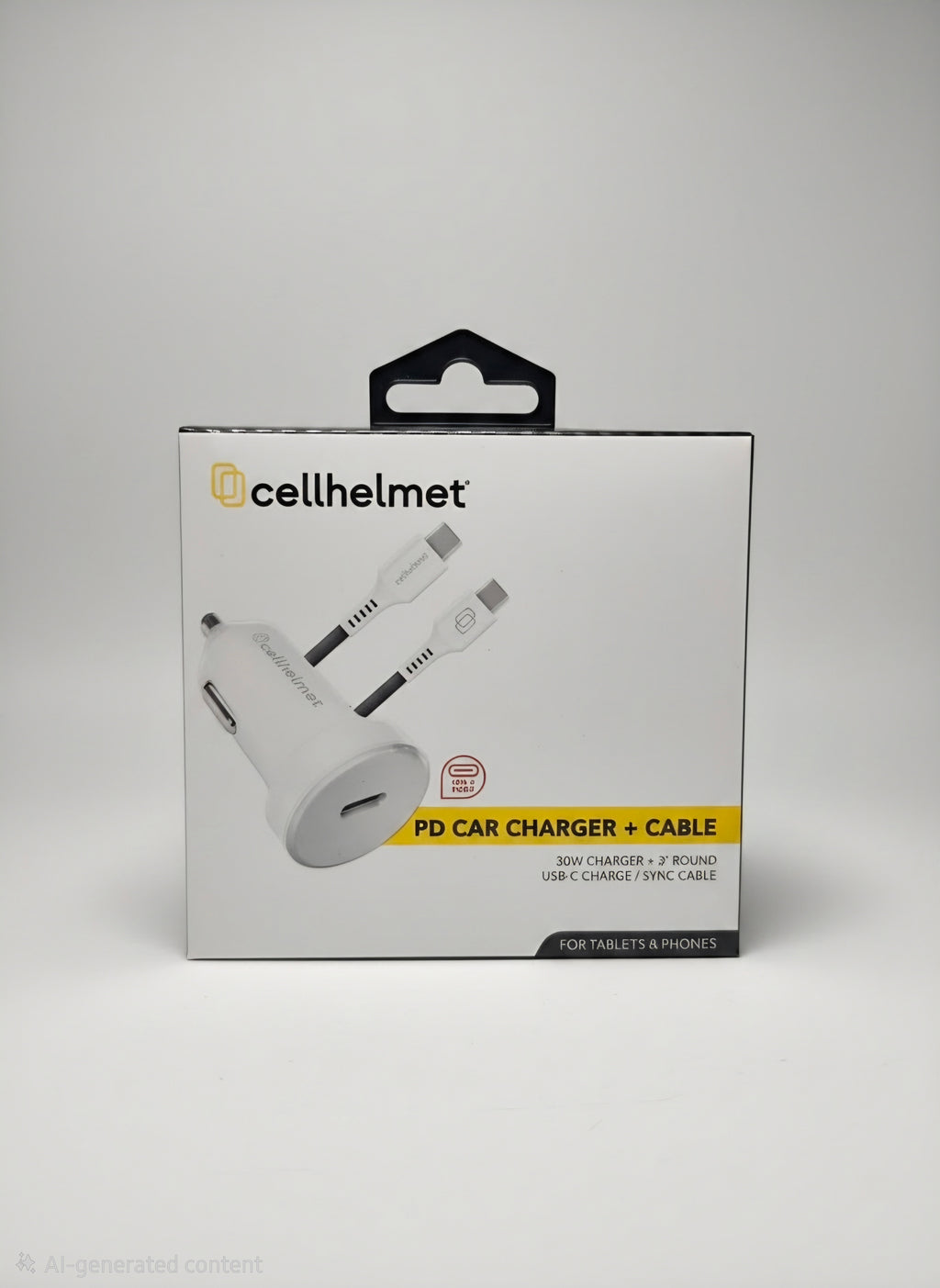 cellhelmet 30W USB-C PD Car Charger with 3 ft USB-C Cable - White