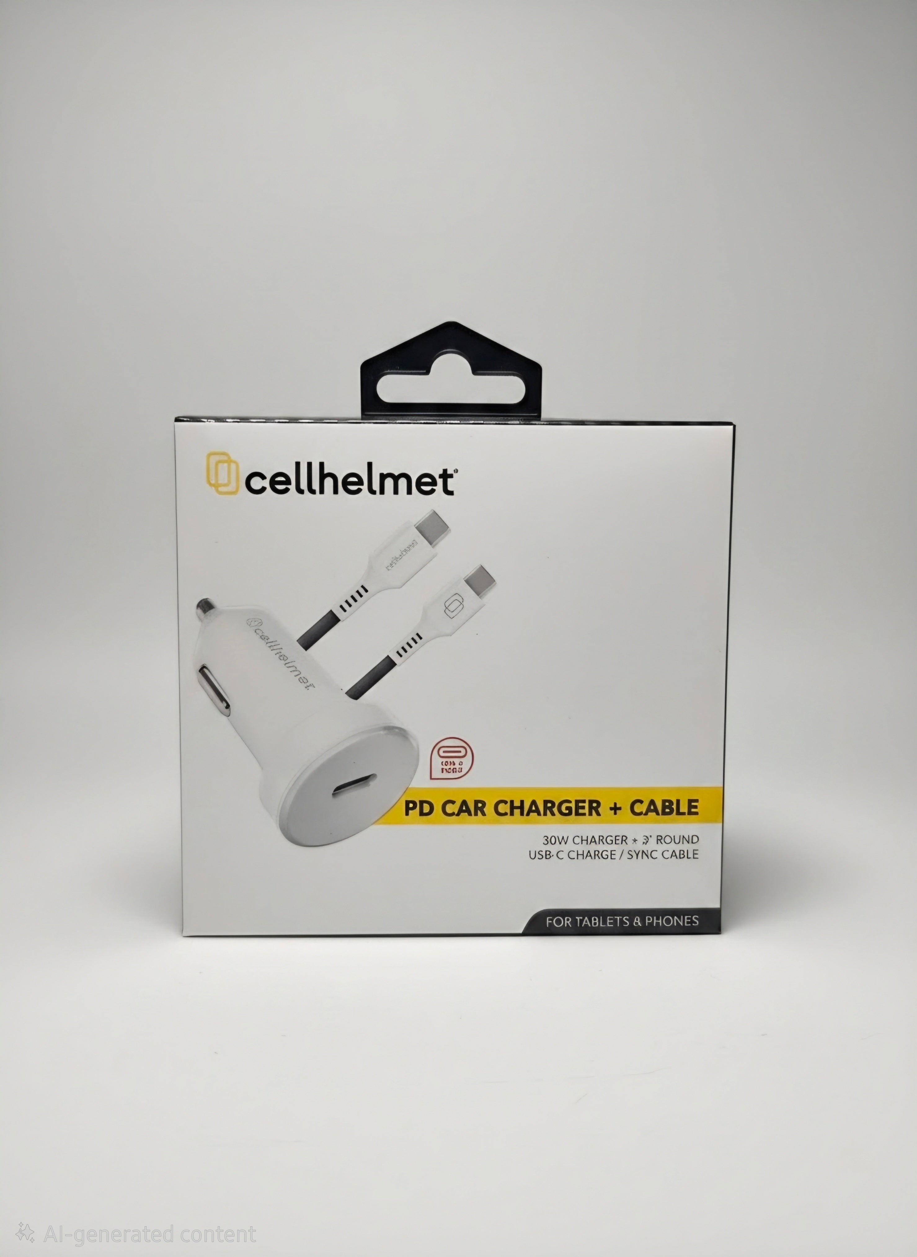 cellhelmet 30W USB-C PD Car Charger with 3 ft USB-C Cable - White