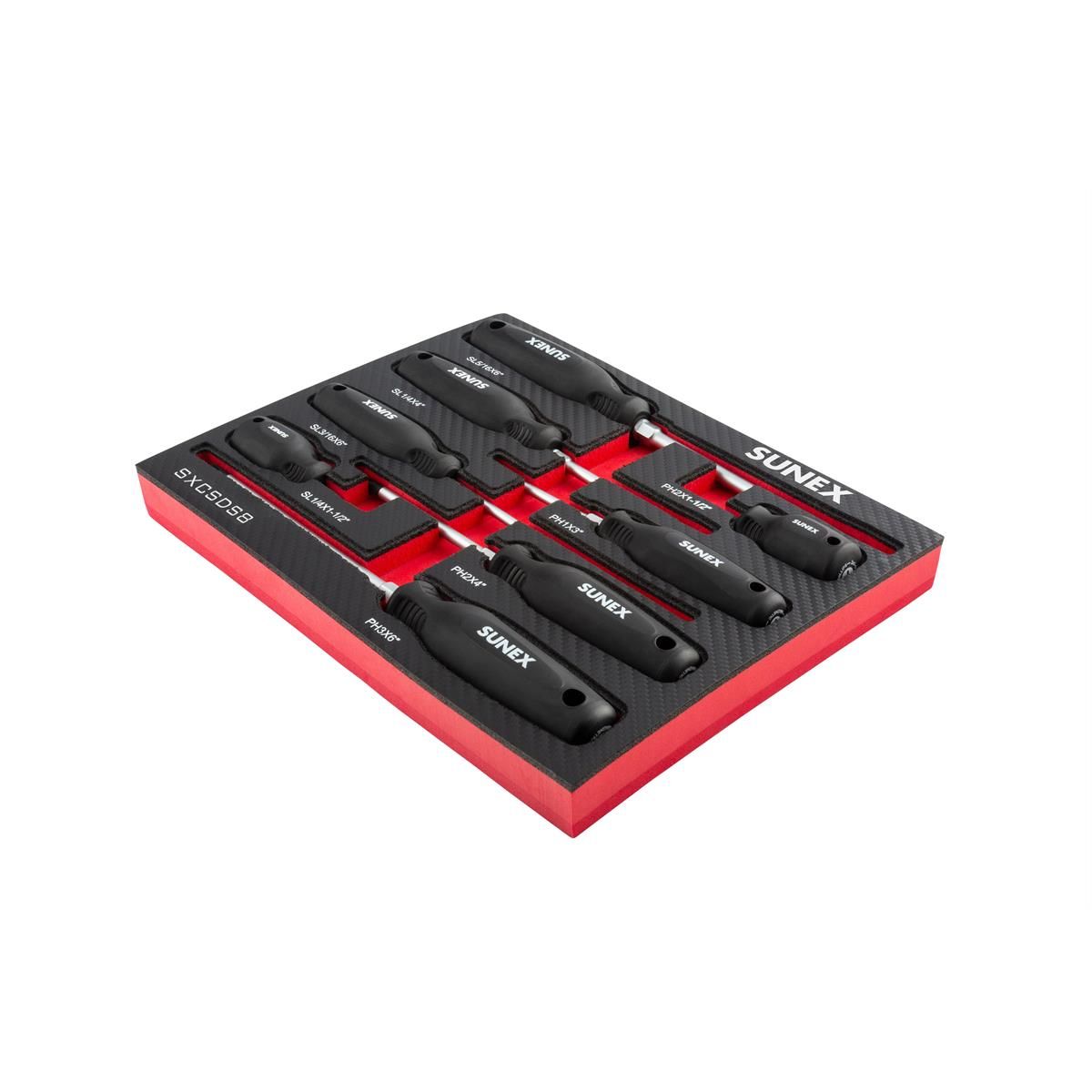 SUNEX SXCSDS8 8-Piece Magnetic Phillips & Slotted Screwdriver Set with EVA Foam Tray