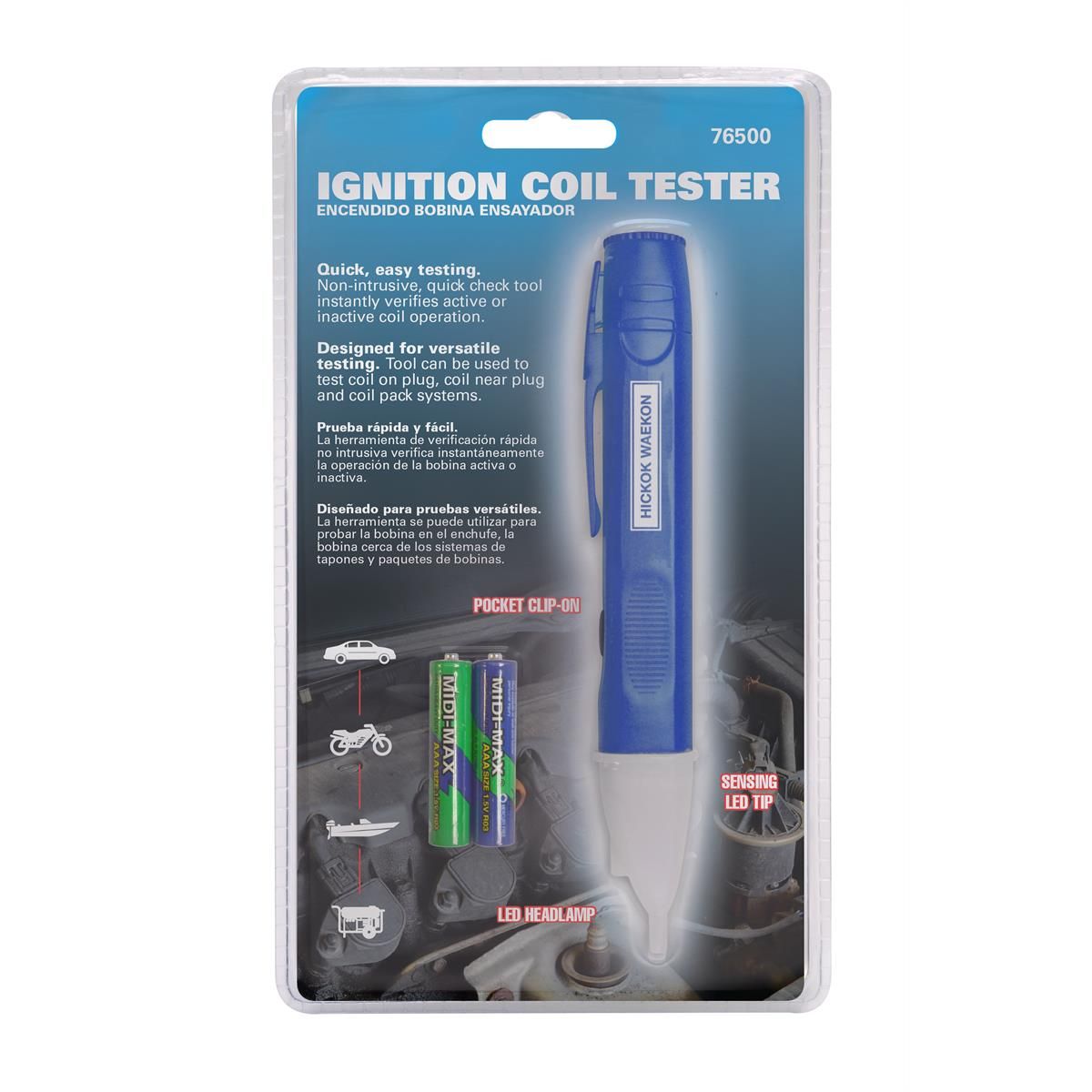 Waekon 76500 Ignition Coil Tester, Non-Intrusive, LED Indicator, Coil-on-Plug and Coil Pack Testing