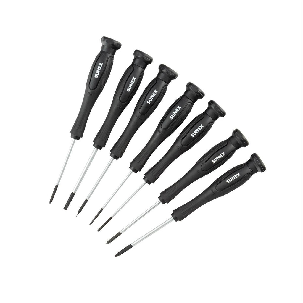 SUNEX SXPSD7 7-Piece Precision Phillips & Slotted Screwdriver Set with EVA Foam Tray